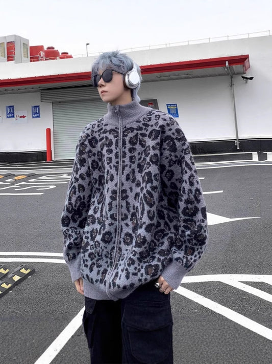 American Fashion Brand Leopard Cardigan Sweater Men